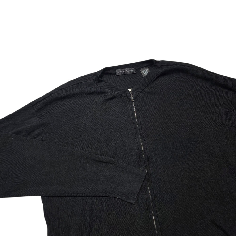 Jhane Barnes Full Zip Sweater Mens Medium Black 100% Silk Ribbed Mock Neck